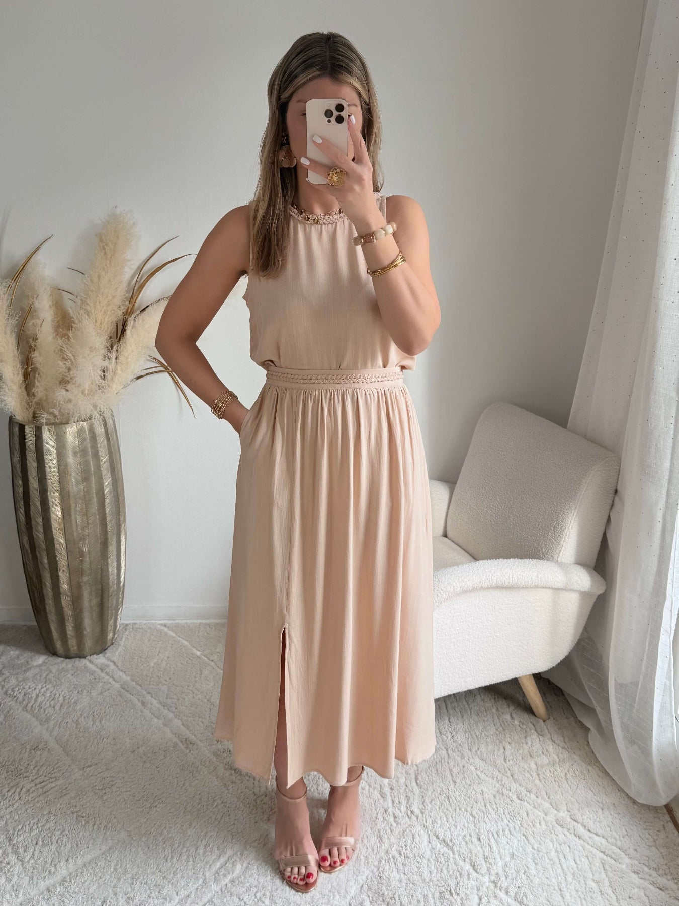 Ensemble haut + jupe beige - Lola