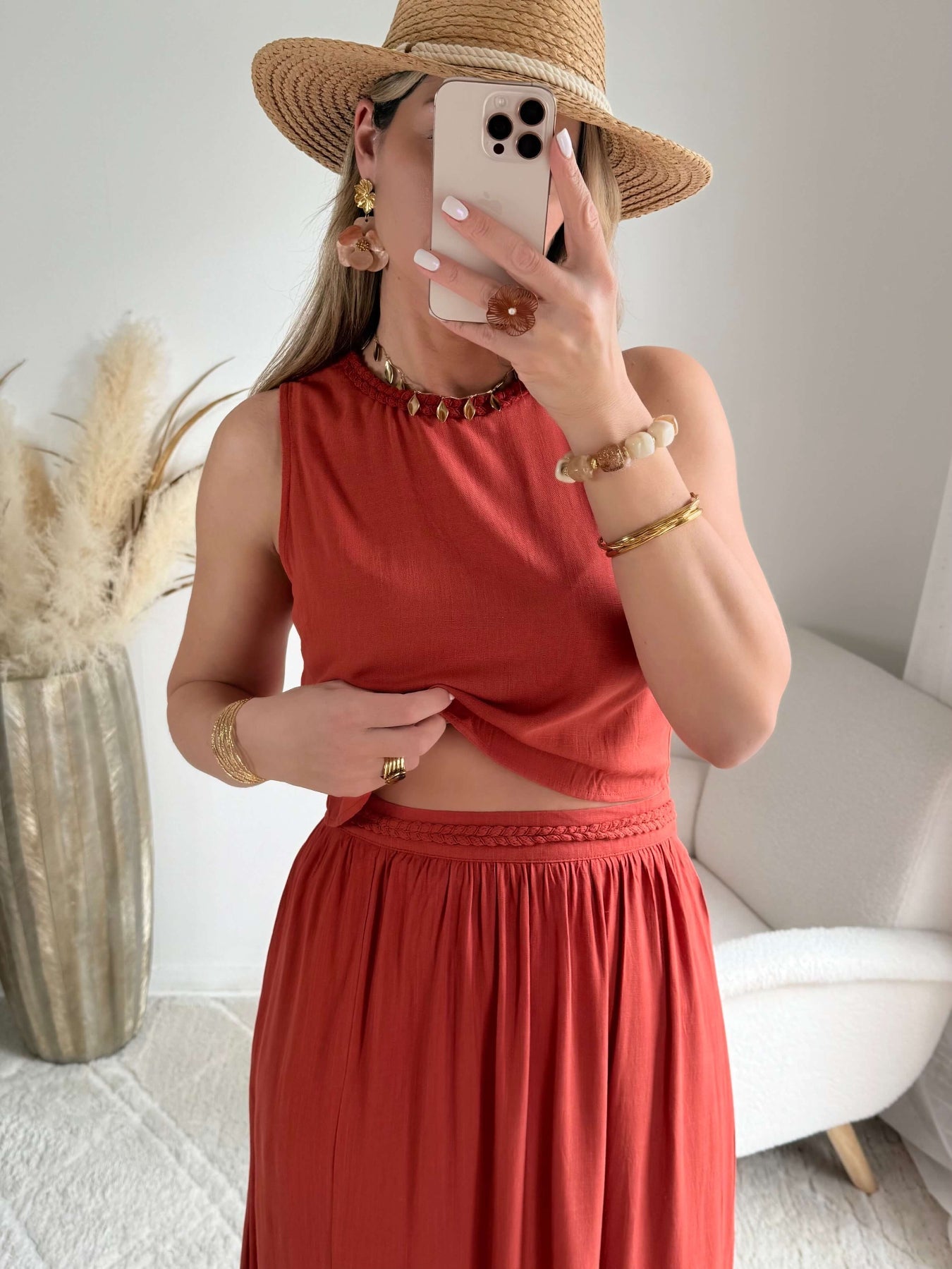 Ensemble haut + jupe rouille - Lola
