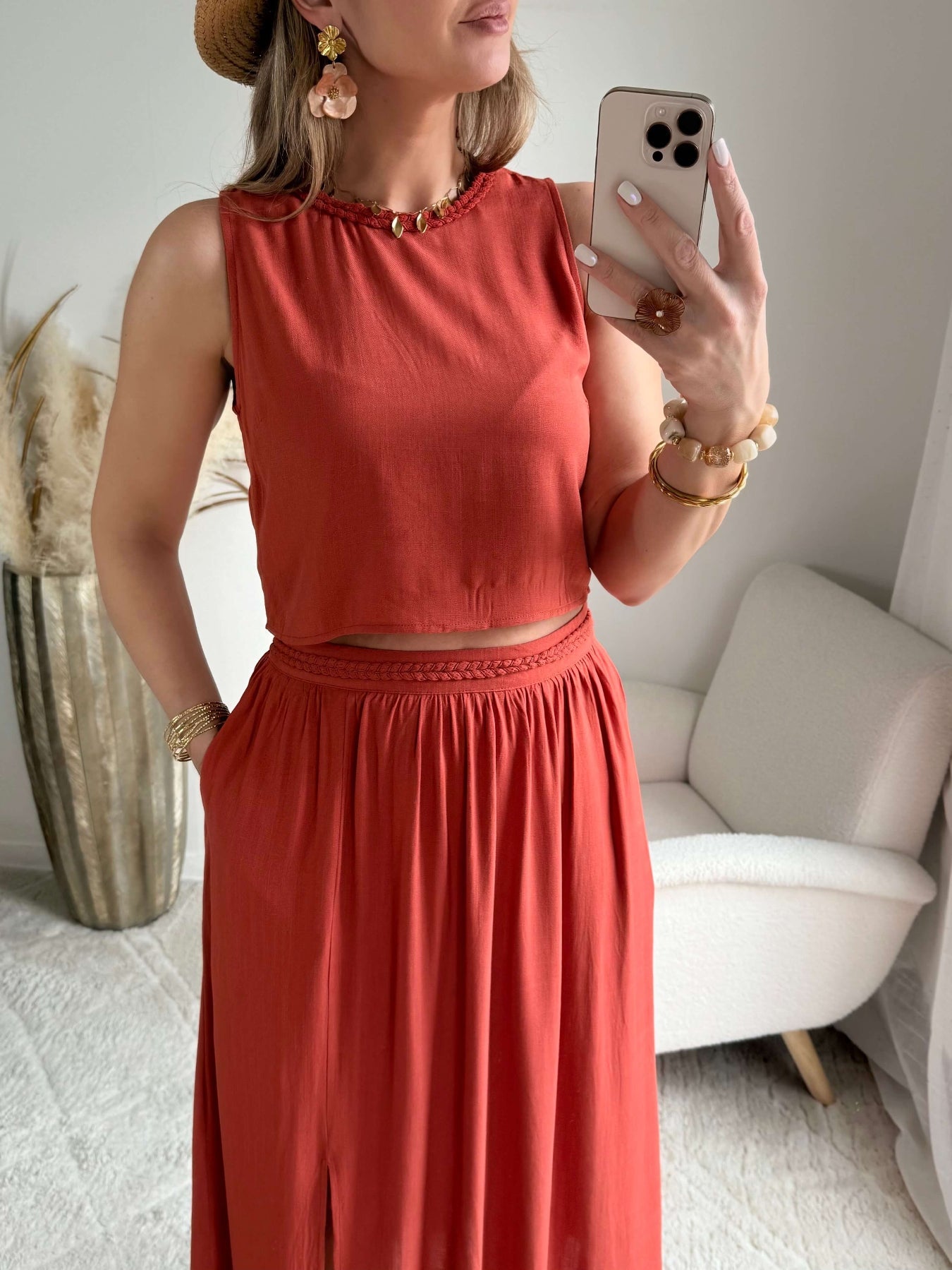 Ensemble haut + jupe rouille - Lola