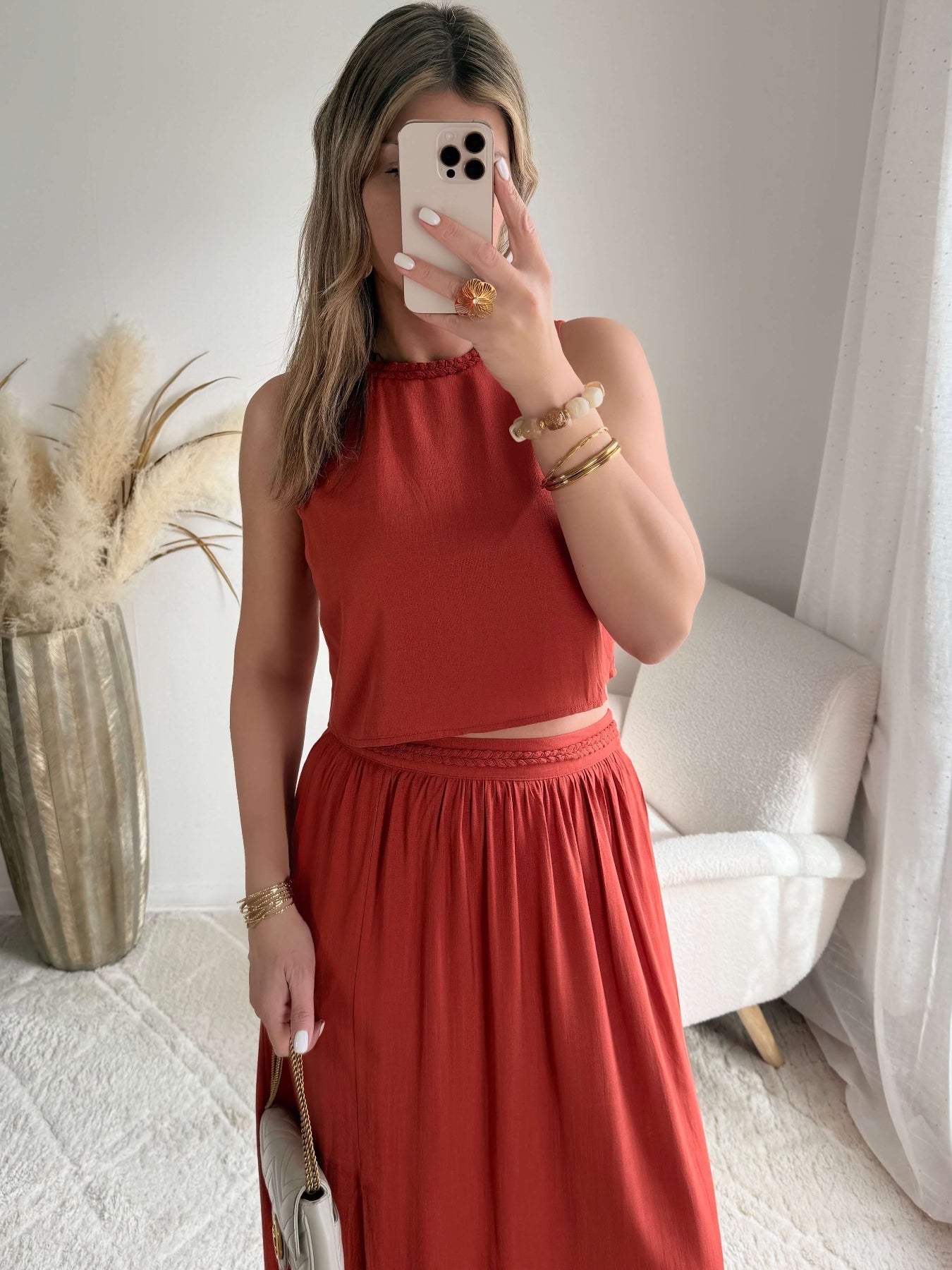 Ensemble haut + jupe rouille - Lola