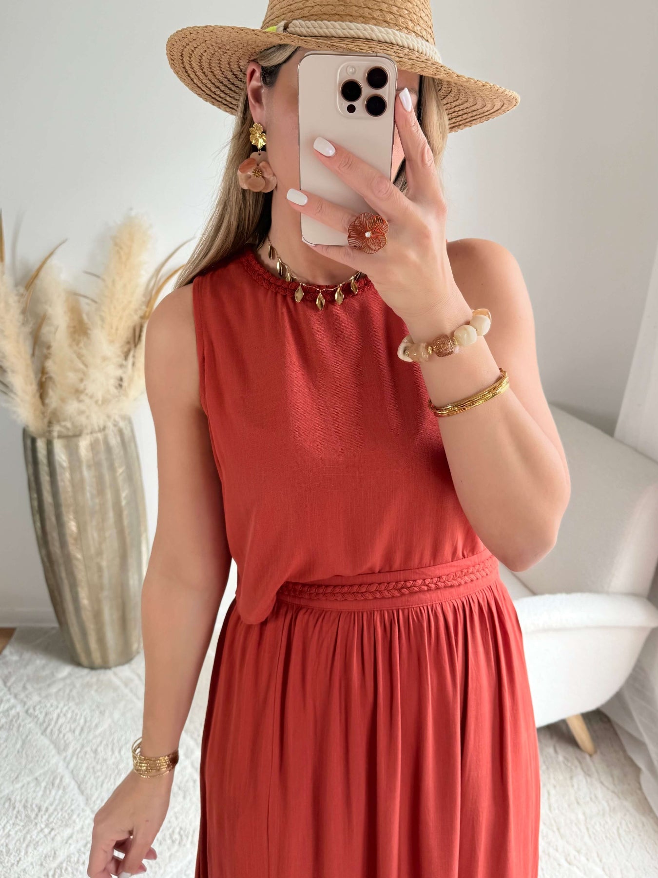 Ensemble haut + jupe rouille - Lola