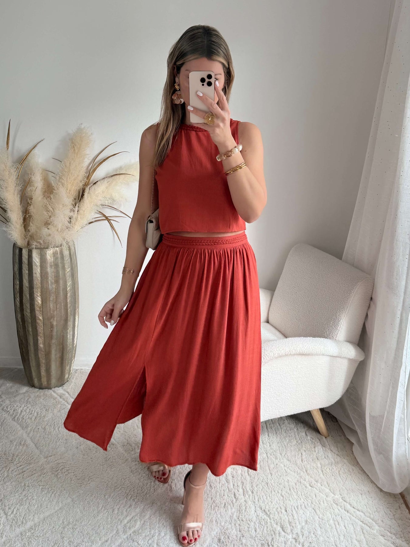 Ensemble haut + jupe rouille - Lola