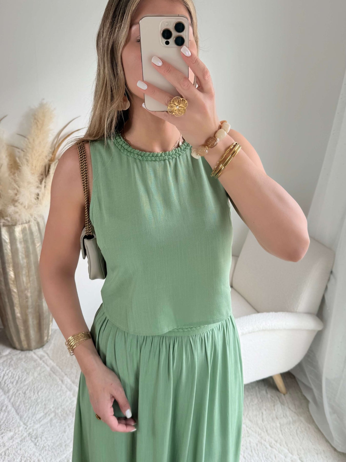 Ensemble haut + jupe vert - Lola