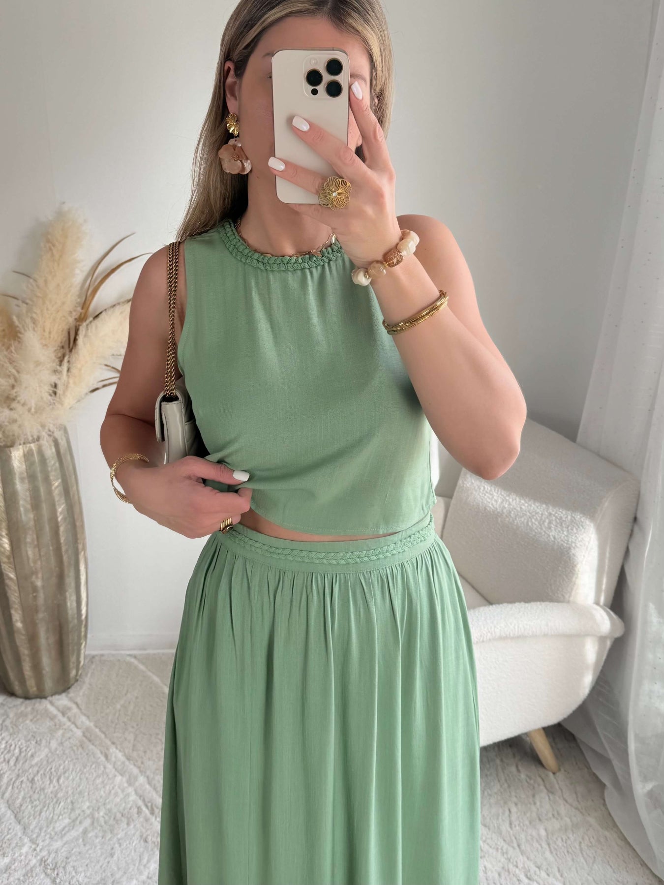 Ensemble haut + jupe vert - Lola