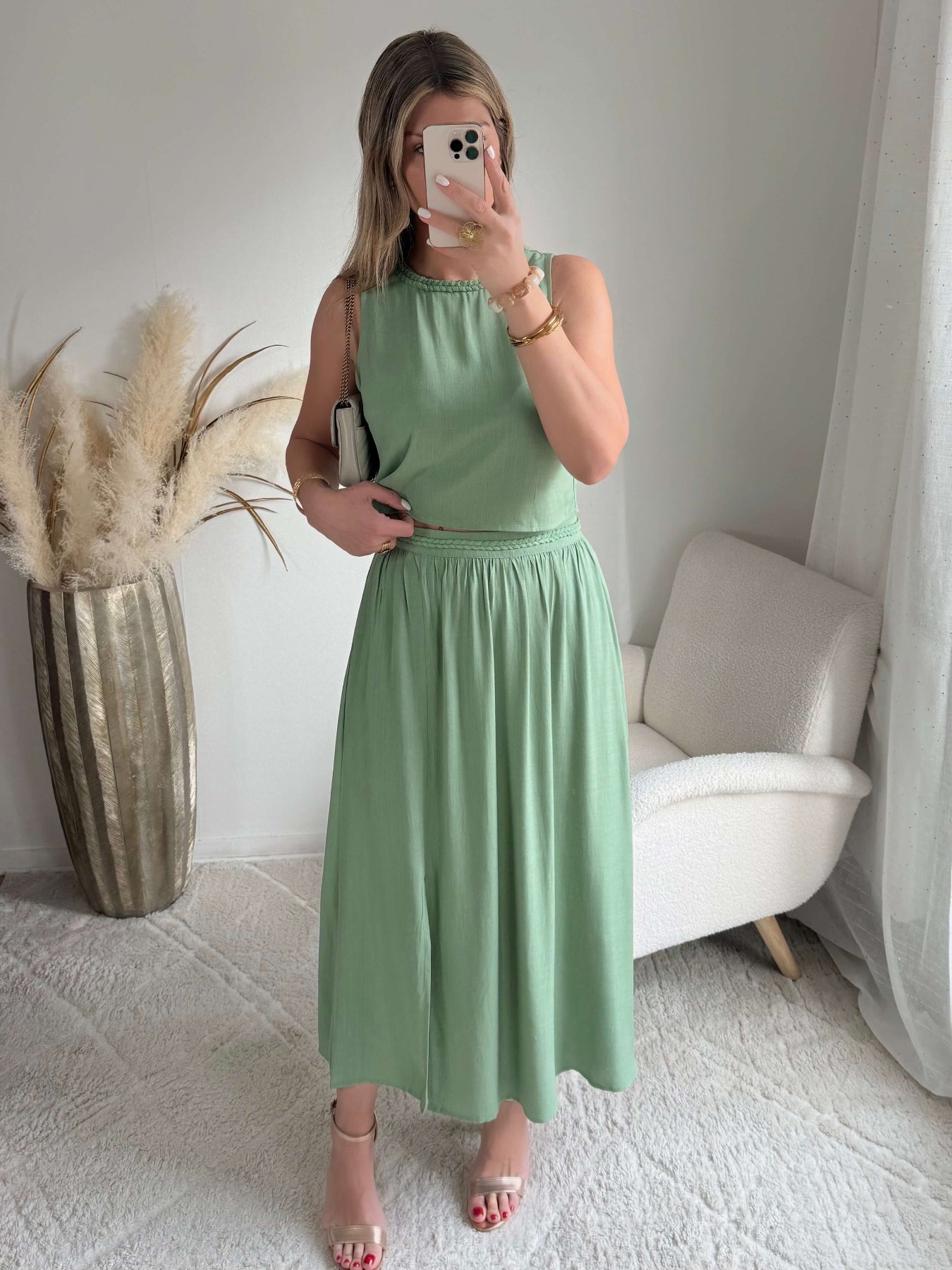 Ensemble haut + jupe vert - Lola