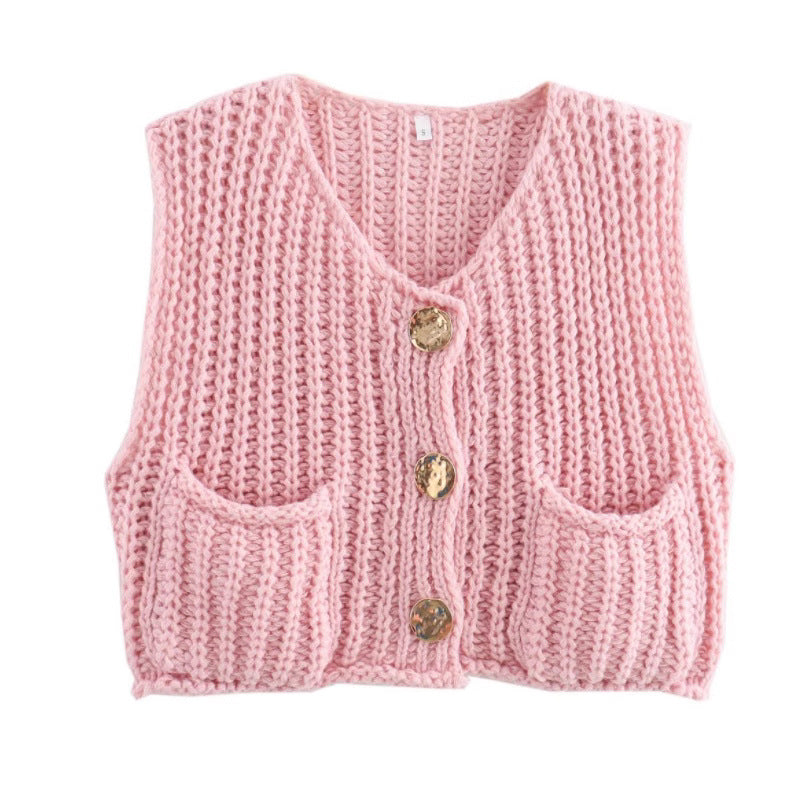 Gilet En Maille Épaisse Avec Boutons