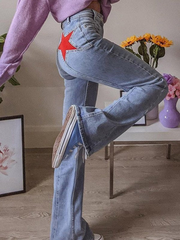 Jean Évasé Tendance avec Patch Étoile