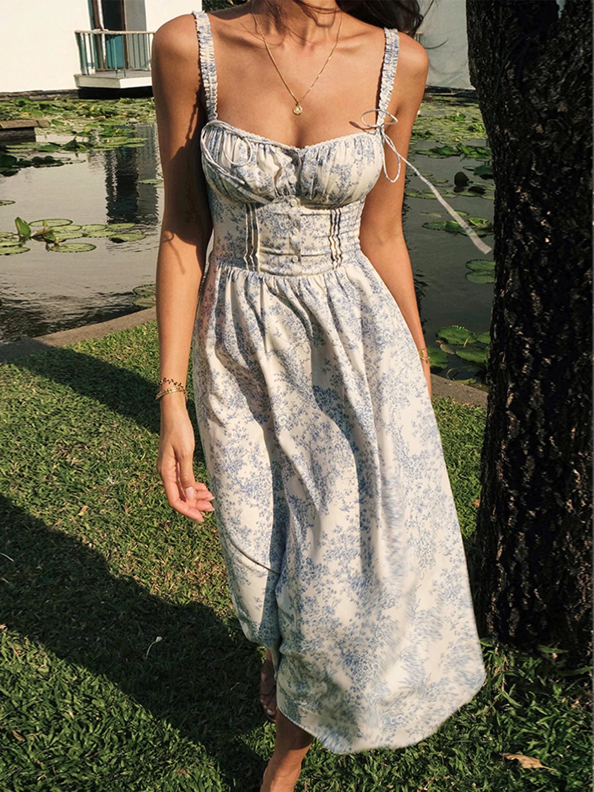 Camille | Robe Midi Cocktail Florale Tendance Été Chic