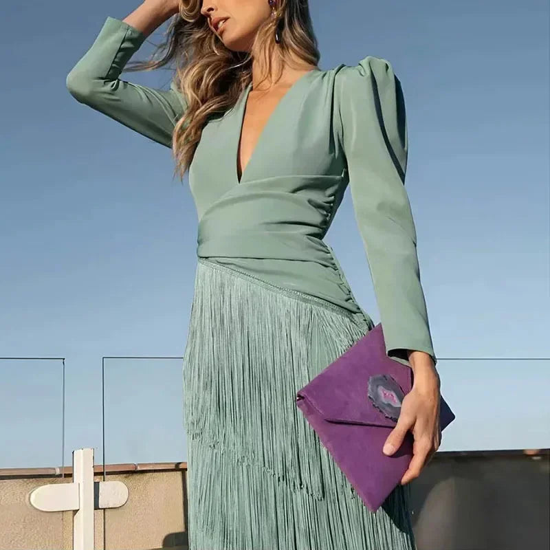 Camille | Robe Maxi Détail Frange Tendance Élégant