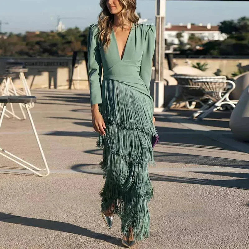 Camille | Robe Maxi Détail Frange Tendance Élégant