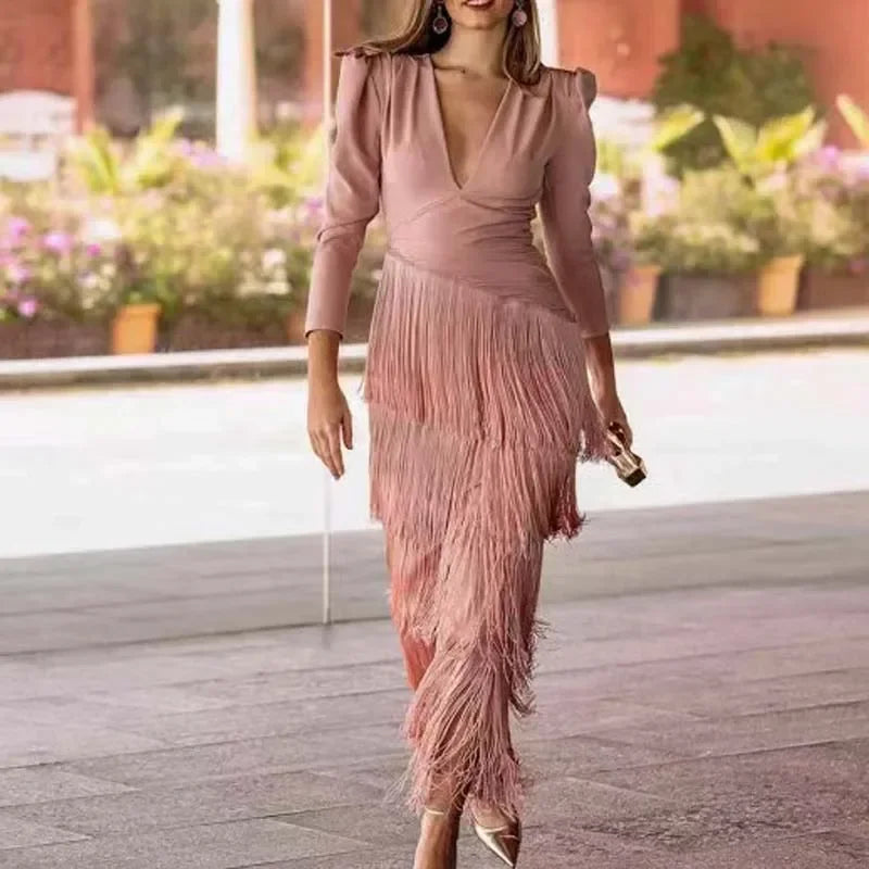 Camille | Robe Maxi Détail Frange Tendance Élégant