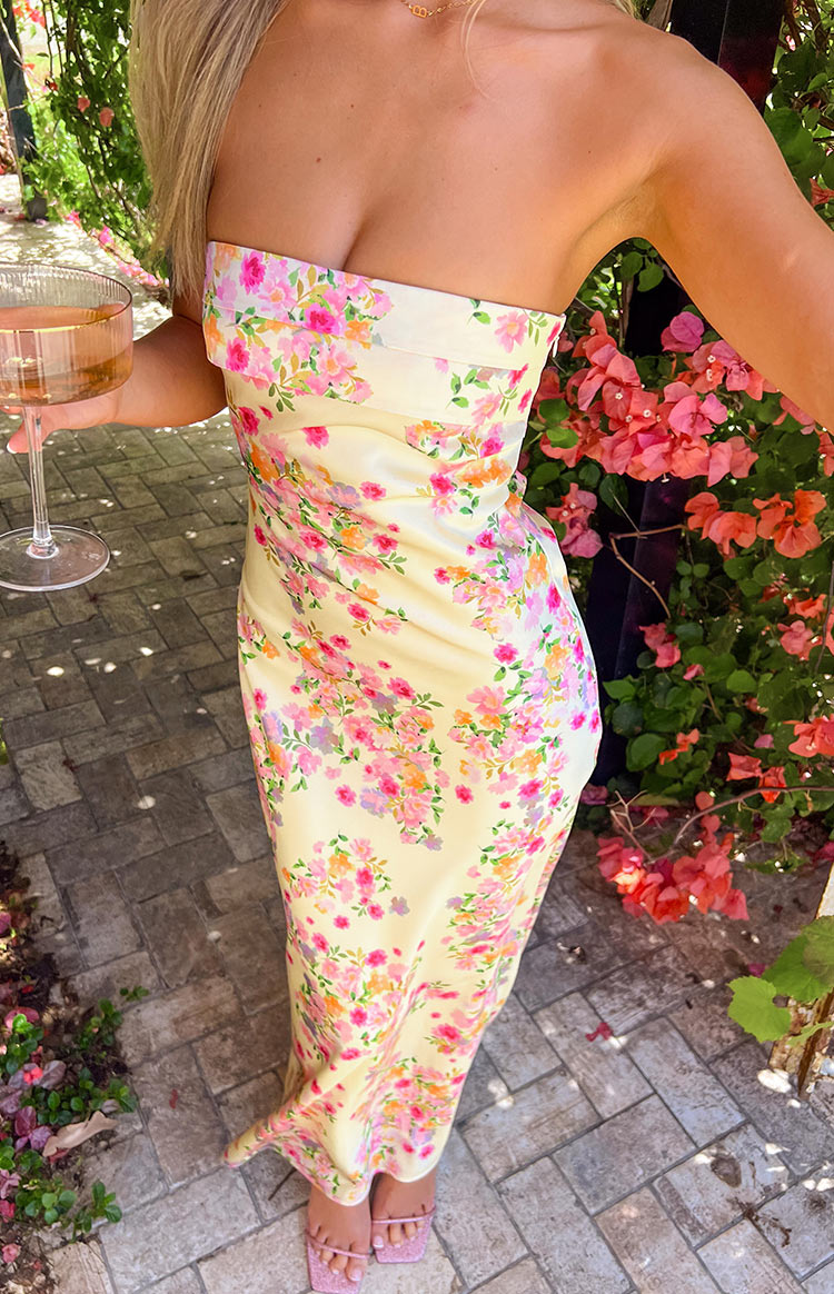 Élodie | Robe Maxi Jaune Fleurie Tendance Été Élégant