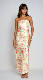 Élodie | Robe Maxi Jaune Fleurie Tendance Été Élégant