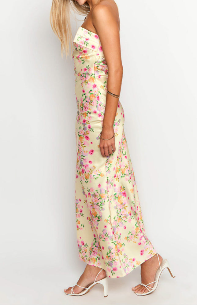 Élodie | Robe Maxi Jaune Fleurie Tendance Été Élégant