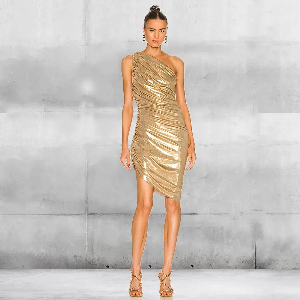Camille | Robe Midi de Soirée Dorée Tendance Élégant