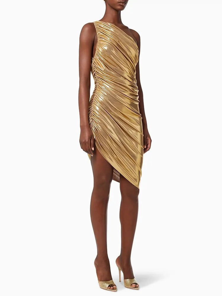Camille | Robe Midi de Soirée Dorée Tendance Élégant