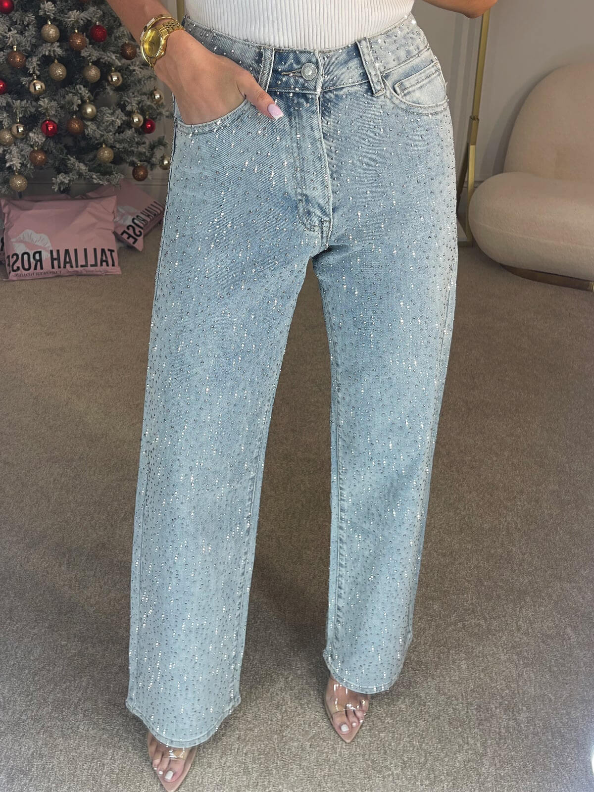 Jean Droit Taille Haute Tendance Éclat