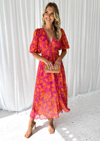 Sylviane - Robe Maxi Avec Col En V Et Design Élégant