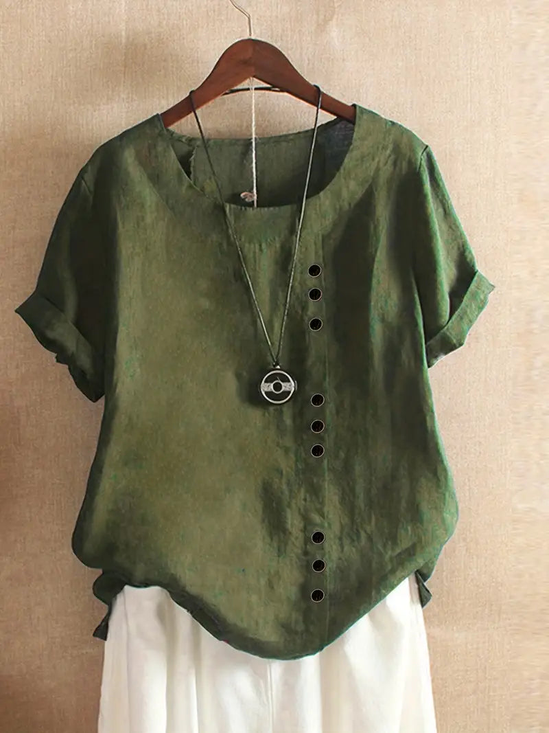Blouse Femme En Lin Manches Courtes Boutonnée - Hélène