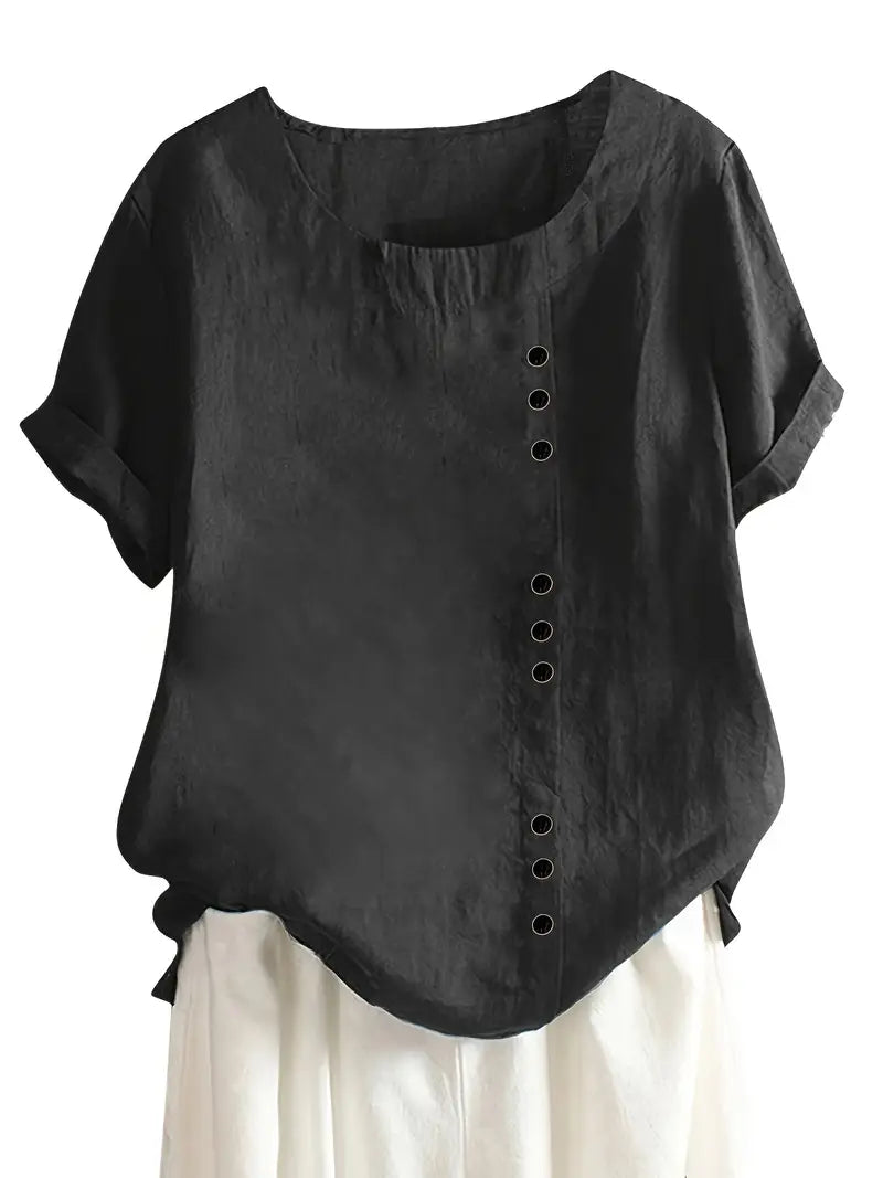 Blouse Femme En Lin Manches Courtes Boutonnée - Hélène