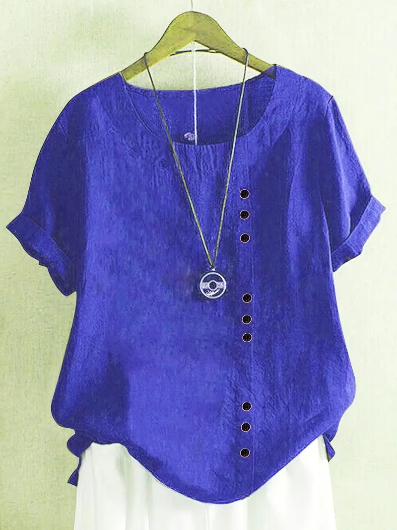 Blouse Femme En Lin Manches Courtes Boutonnée - Hélène – Rose