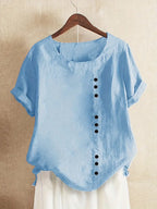 Blouse Femme En Lin Manches Courtes Boutonnée - Hélène
