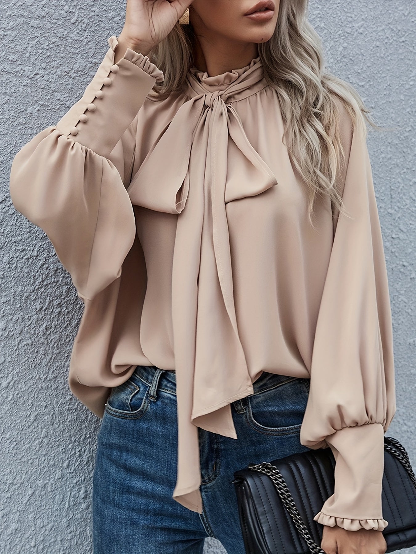 Emma | Blouse à Manches Longues Nœud Tendance Élégant