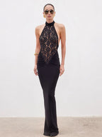 Élise | Robe Maxi Halter en Dentelle Tendance Élégante