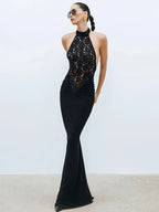 Élise | Robe Maxi Halter en Dentelle Tendance Élégante