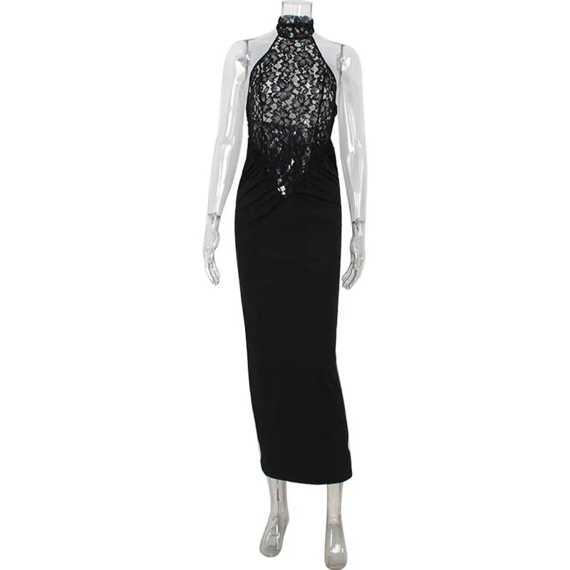 Élise | Robe Maxi Halter en Dentelle Tendance Élégante