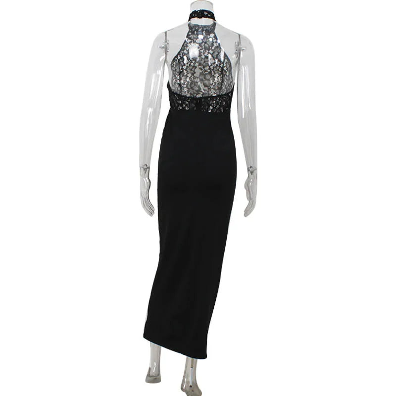 Élise | Robe Maxi Halter en Dentelle Tendance Élégante