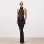 Élise | Robe Maxi Halter en Dentelle Tendance Élégante