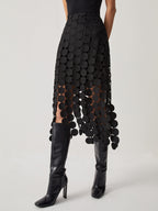 Jupe Midi Découpée au Laser Tendance Noire