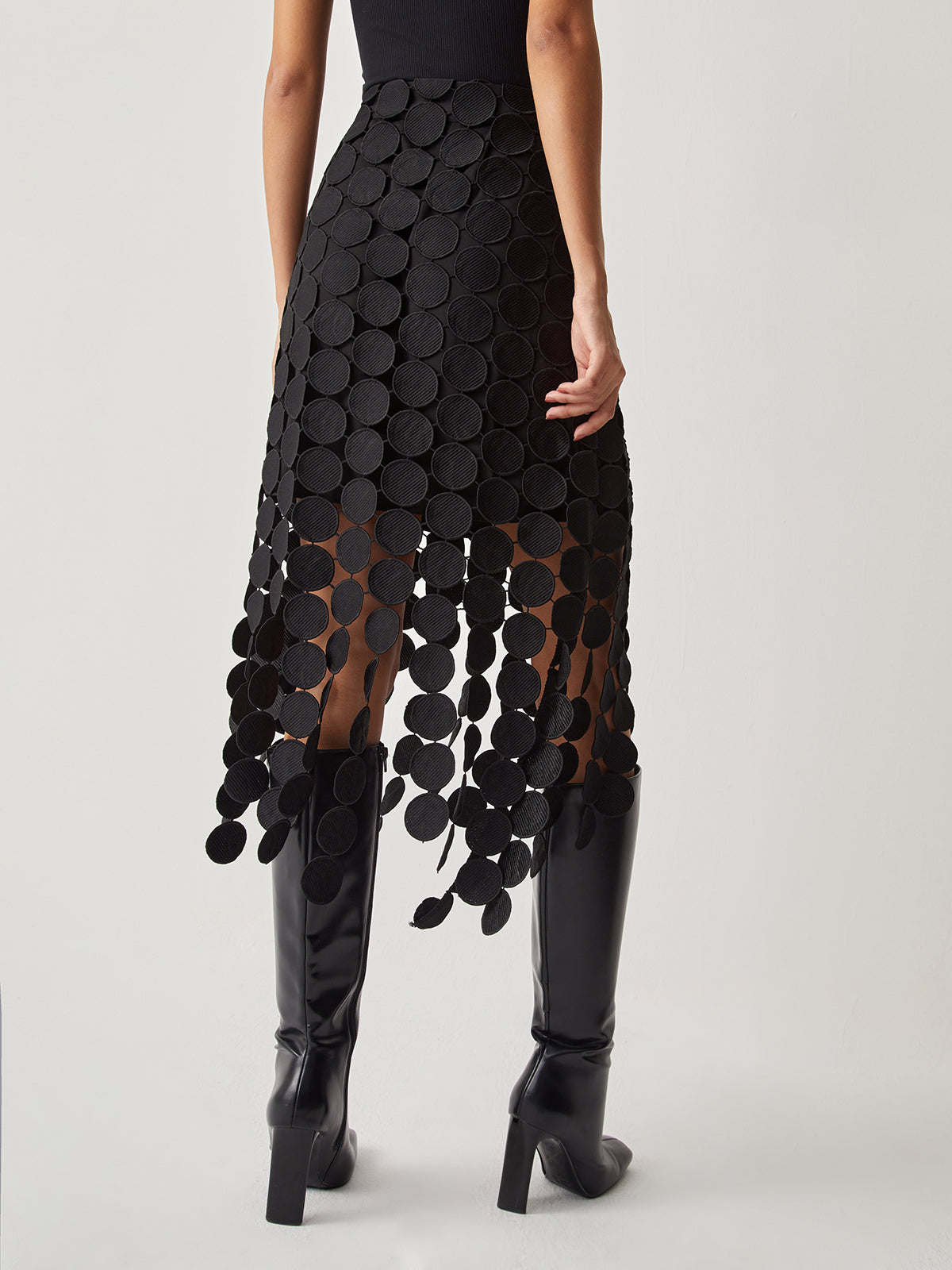 Jupe Midi Découpée au Laser Tendance Noire