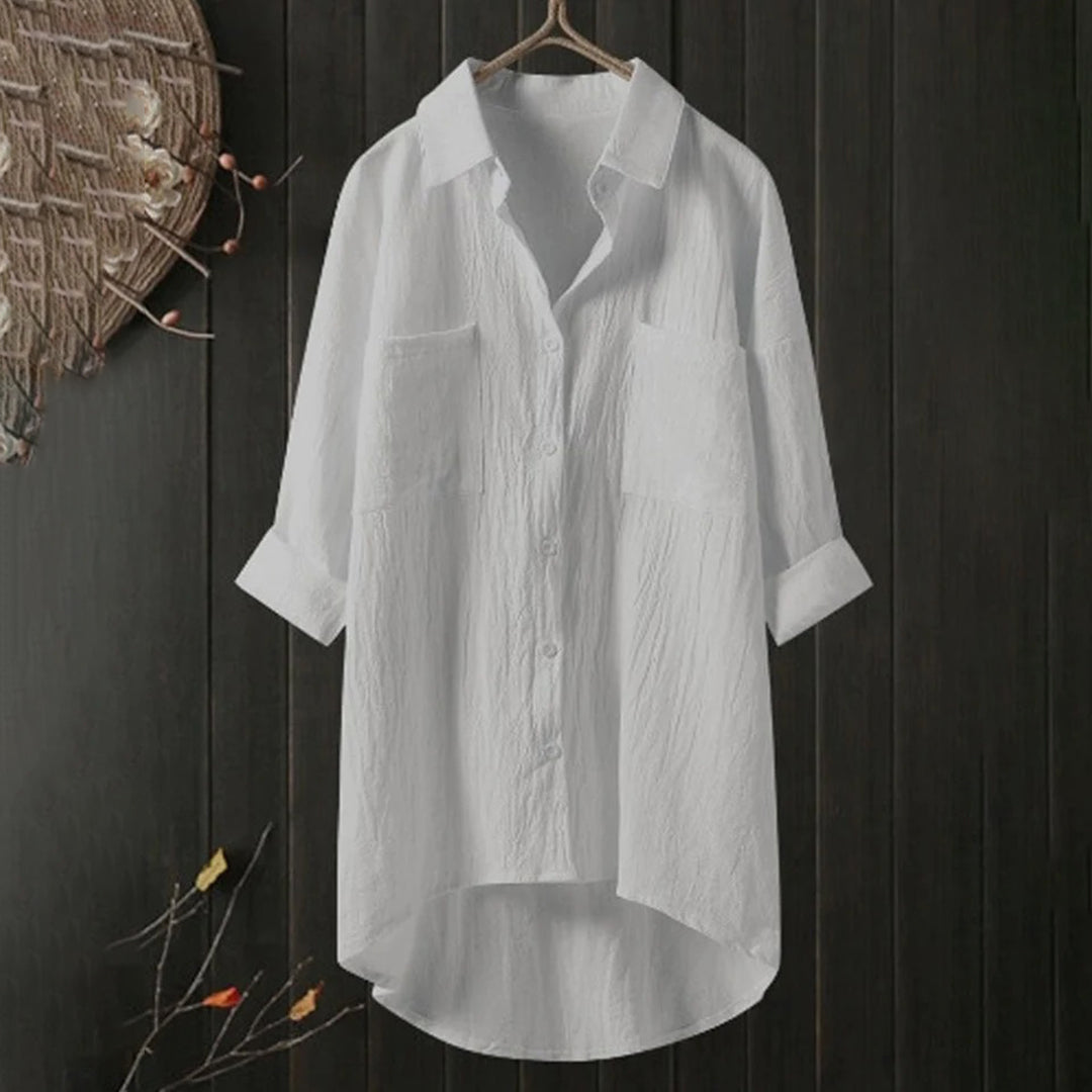 Isabelle - Chemise en Lin Longue Oversized Élégante Femme – Blanc