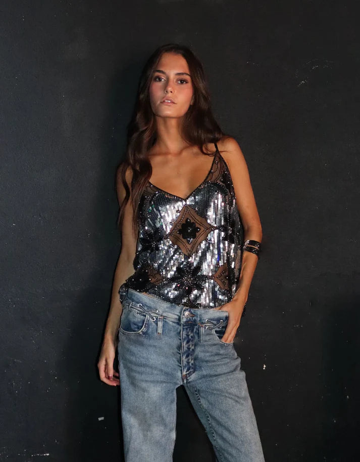 Emma | Haut de Fête Pailleté Tendance Élégant