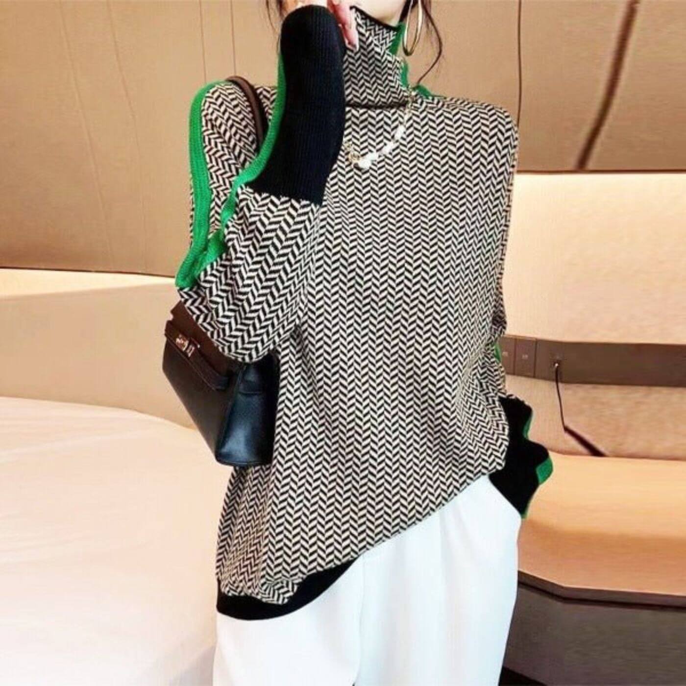 Leni - Pull Roulé Chic En Chevrons