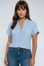 Élodie | Blouse à Col Mandarin V Tendance Élégante