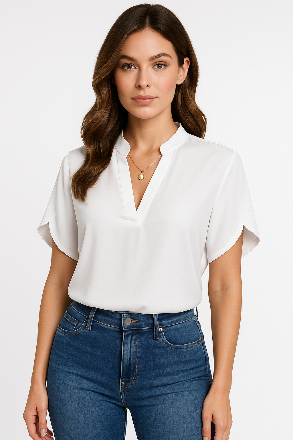 Élodie | Blouse à Col Mandarin V Tendance Élégante