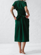 Robe Portefeuille Femme En Lin Midi Ceinture - Léonie