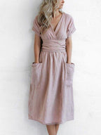 Robe Portefeuille Femme En Lin Midi Ceinture - Léonie