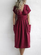 Robe Portefeuille Femme En Lin Midi Ceinture - Léonie