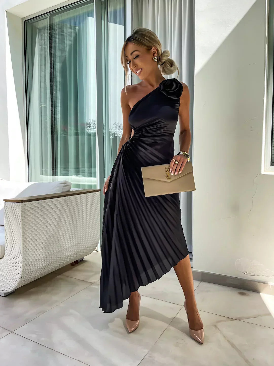 Claire | Robe Midi de Soirée Plissée Tendance Élégante