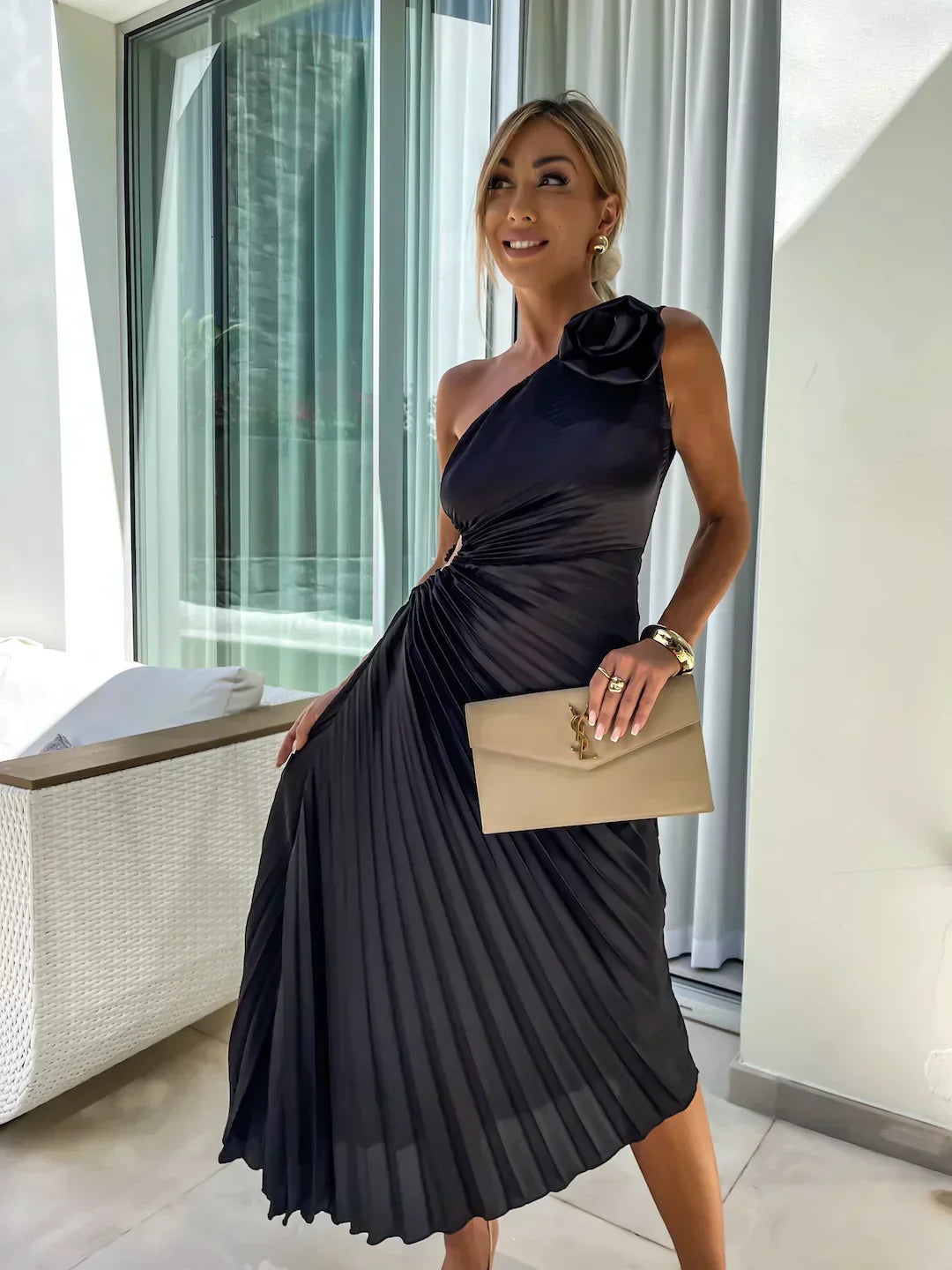 Claire | Robe Midi de Soirée Plissée Tendance Élégante