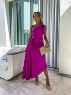 Claire | Robe Midi de Soirée Plissée Tendance Élégante