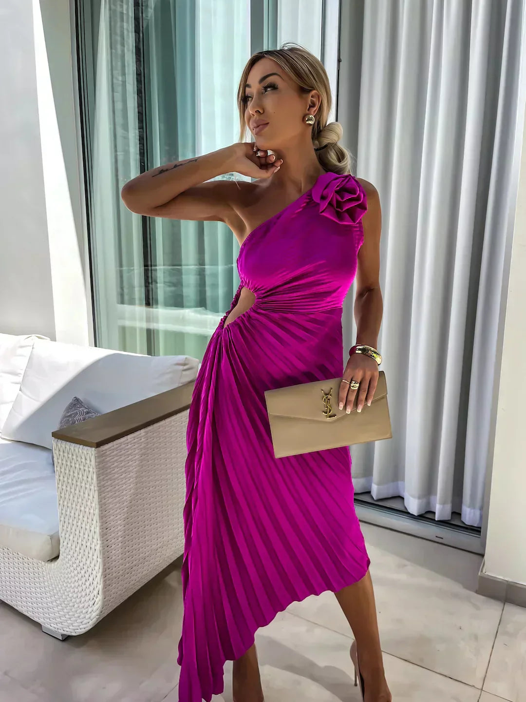 Claire | Robe Midi de Soirée Plissée Tendance Élégante