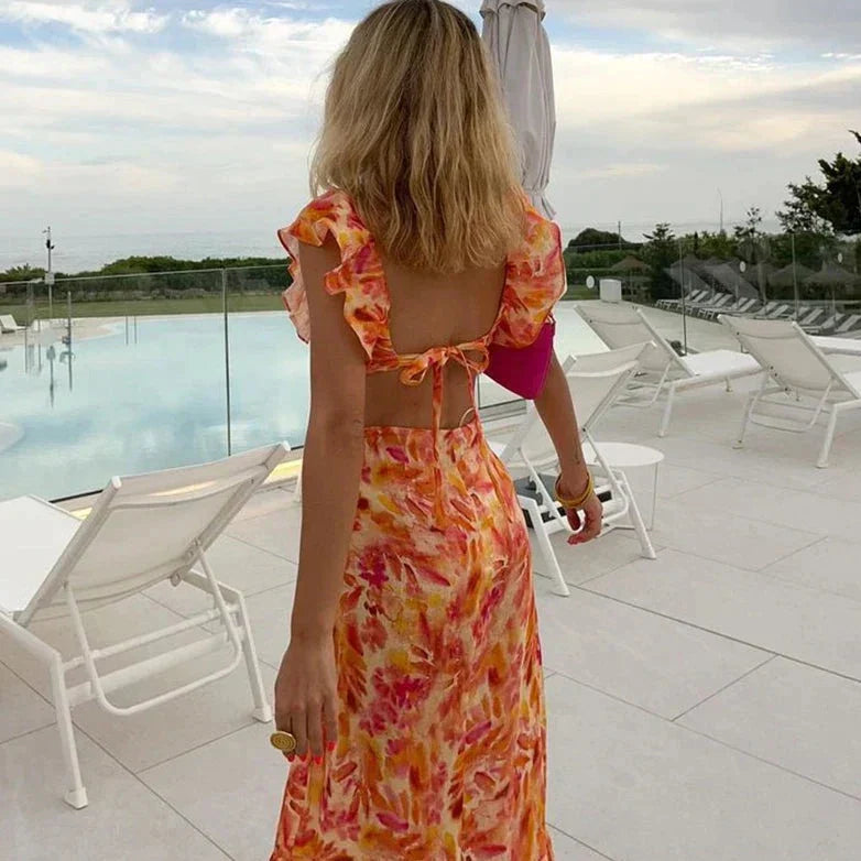 Claire | Robe Maxi Cocktail Volants Tendance Été Élégant