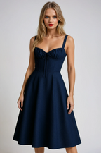 Claire | Robe Midi Taille Haute Marine Tendance Élégant