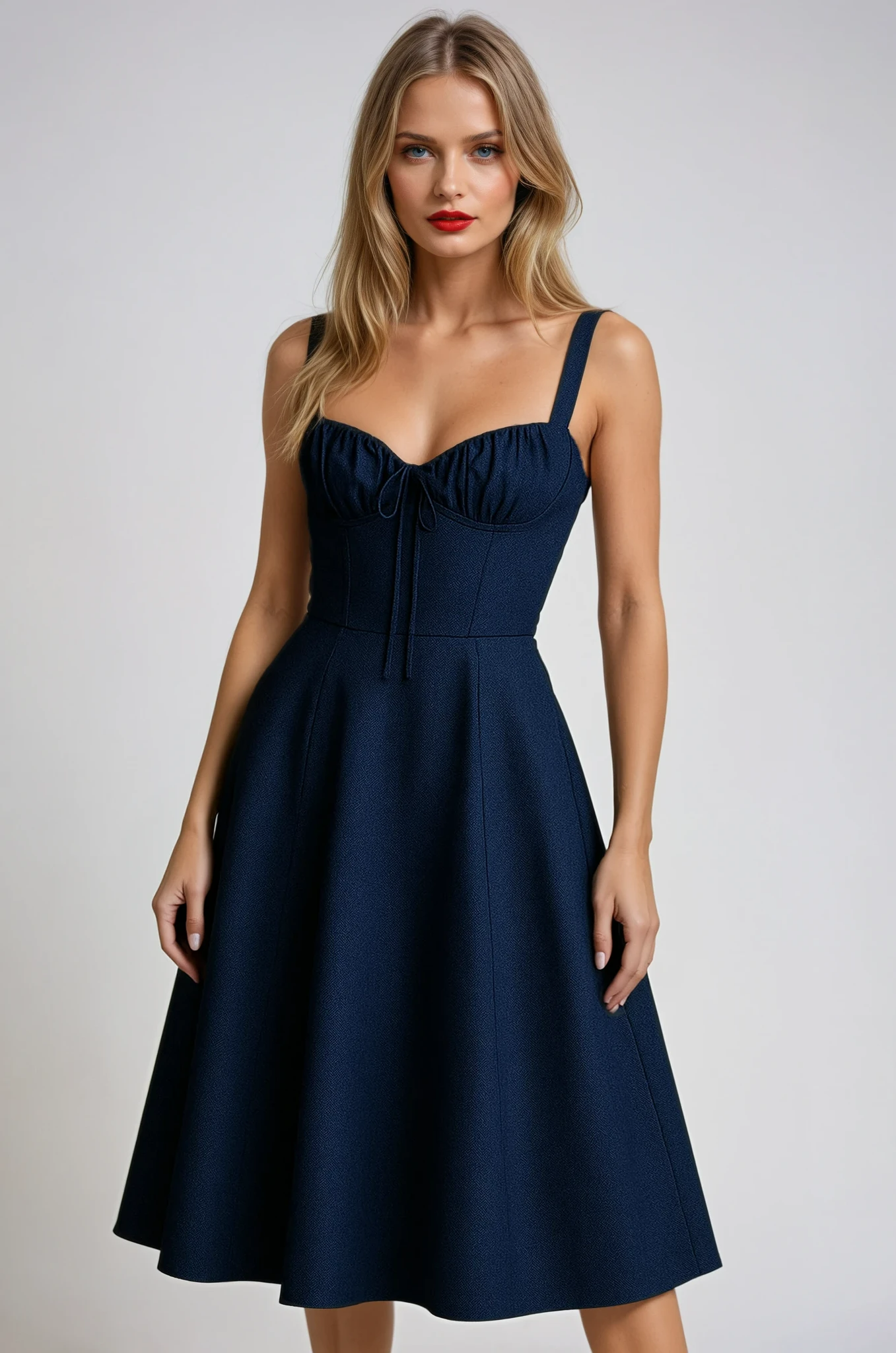 Claire | Robe Midi Taille Haute Marine Tendance Élégant