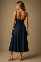Claire | Robe Midi Taille Haute Marine Tendance Élégant